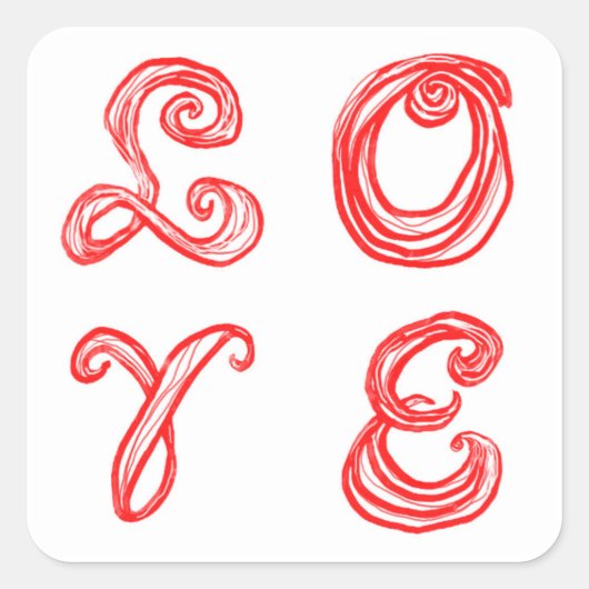 LOVEワードアートファブリックフォント赤い文字 スクエアシール (正面)