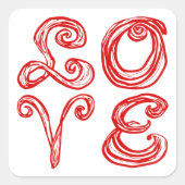 LOVEワードアートファブリックフォント赤い文字 スクエアシール (正面)