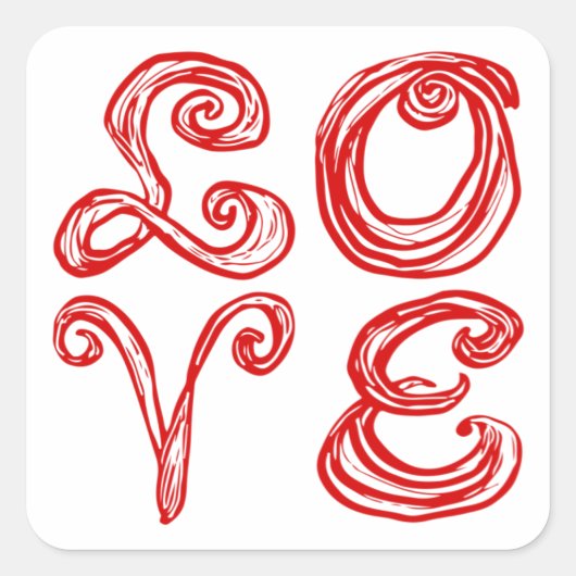 LOVEワードアートファブリックフォント赤い文字 スクエアシール (正面)