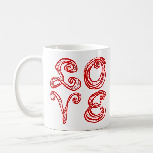 LOVEワードアートファブリックフォント赤文字 コーヒーマグカップ (左)