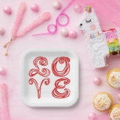 LOVEワードアートファブリックフォント赤文字 ペーパープレート (パーティー)