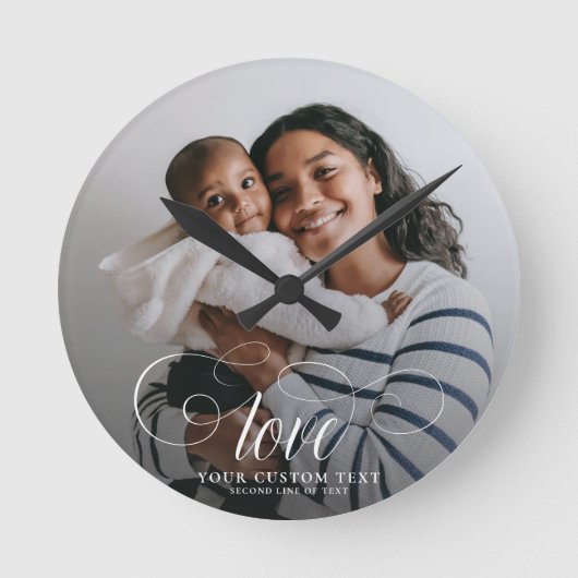 LOVE写真エレガント書道家形見 ラウンド壁時計 (正面)