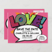 LOVE日付を保存おもしろいレトロ漫画ブックアーポップ・アートのト 案内ポストカード (正面/裏面)