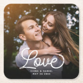 LOVE書モダン道シンプル写真結婚の スクエアペーパーコースター (正面)