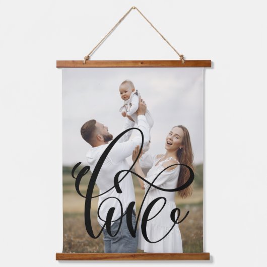 LOVE書道スクリプトファミリーフォトスタイリッシュ 吊り下げ型タペストリー (正面)