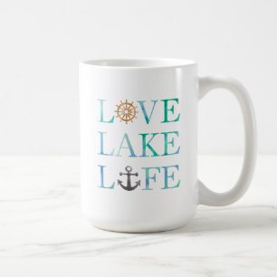 love湖の生命航海のな水彩画のタイポグラフィ コーヒーマグカップ