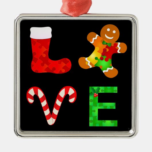 LOVE自閉症クリスマス メタルオーナメント (正面)