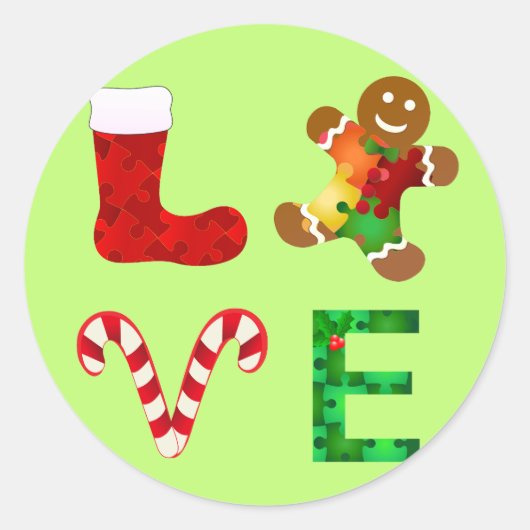 LOVE自閉症クリスマス ラウンドシール (正面)