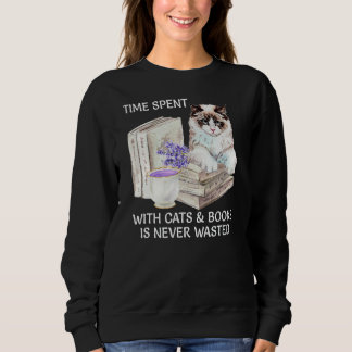 Love'読s Books and White Cats Water Color Art スウェットシャツ