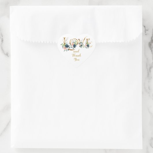 LOVE金ゴールドと水彩花模様ありがとう ハートシール (バッグ)