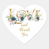 LOVE金ゴールドと水彩花模様ありがとう ハートシール (正面)