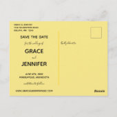 LOVE黄色をテーマにした同性の結婚式の日付を保存 ポストカード (裏面)