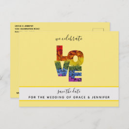 LOVE黄色をテーマにした同性の結婚式の日付を保存 ポストカード