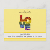 LOVE黄色をテーマにした同性の結婚式の日付を保存 ポストカード (正面)