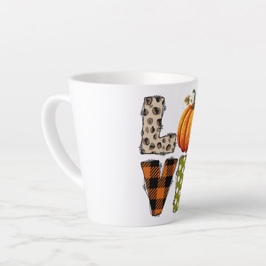 LOVE – かわいいカボチャ&水玉模様文字 カフェラテマグ (左アングル)