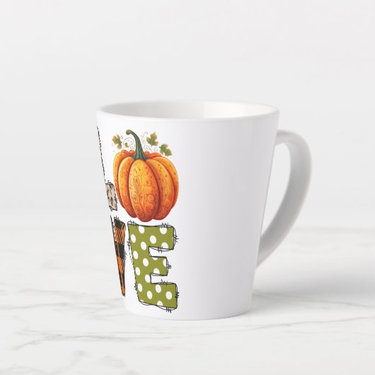 LOVE – かわいいカボチャ&水玉模様文字 カフェラテマグ (右アングル)