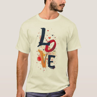 LOVE アブストラクト ペイント タイポグラフィー Tシャツ - アーティスティック