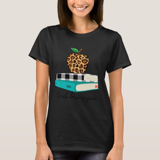 Love インスパイア Leopard Print Apple先生おもしろいGif Tシャツ (正面)