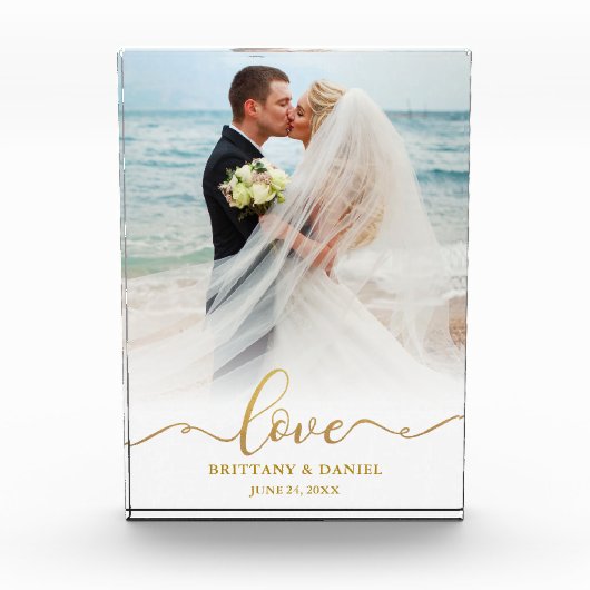 Love エレガント 結婚金ゴールドスクリプトBride Groom's フォトブロック (正面)