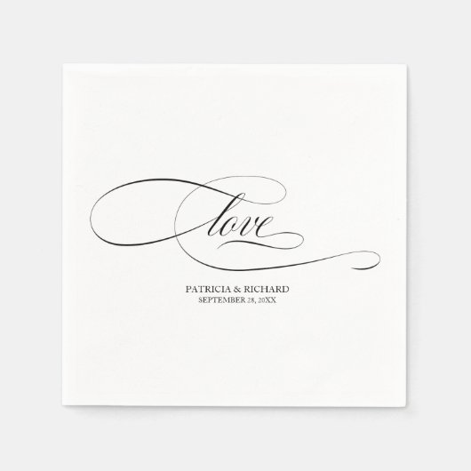 Love -エレガント Black Scriptのミニマ結婚リスト スタンダードカクテルナプキン (正面)