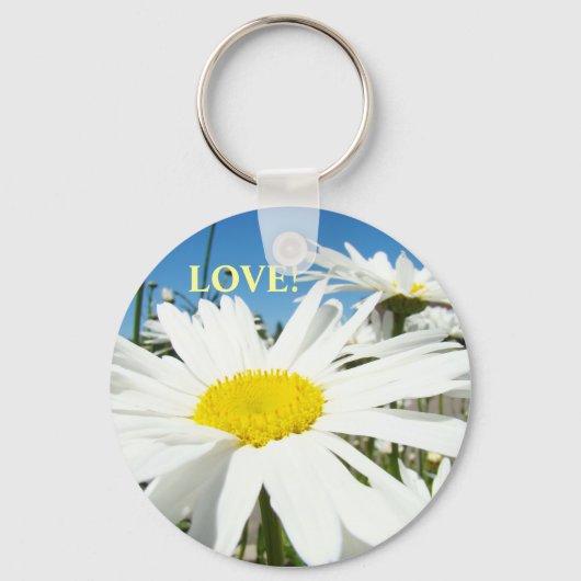 LOVE! キーホルダー 白いデイジーの花 青空の花 (正面)