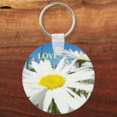 LOVE! キーホルダー 白いデイジーの花 青空の花 (正面)
