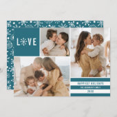 Love シンプル 3フォトコラージュモダンストライプ |ティール(緑がかった色) シーズンカード (正面/裏面)
