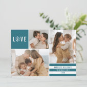 Love シンプル 3フォトコラージュモダンストライプ |ティール(緑がかった色) シーズンカード (スタンド正面)