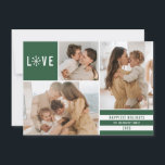 Love シンプル 3フォトコラージュモダンストライプ |緑 シーズンカード<br><div class="desc">このスタイリッシュ3枚の写真コラージュのホリデーカードはシンプルフォントと緑と白のデザインとストライプを備えている。メインの読文字LOVEは、「O」の雪の結晶。 写真テンプレートには、正方形の形状、水平の形状、垂直の形状が含まれる。カードの裏には、緑の背景の上に白いおもしろいの雪片パターンが含まれている。デザインや製品に関するお問い合わせ連絡はorabellaprints@outlook.comまで(Tracey)までお願い。</div>