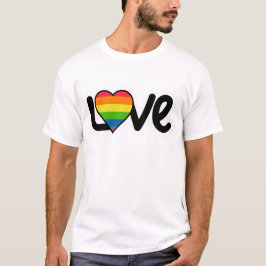 LOVE タイポグラフィ LGBTQ レインボーハート プライドマンス Tシャツ