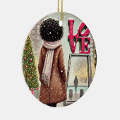 LOVE パーソナライズされた Phillyの黒スタイリッシュ人女性 セラミックオーナメント (右)