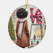 LOVE パーソナライズされた Phillyの黒スタイリッシュ人女性 セラミックオーナメント (左)