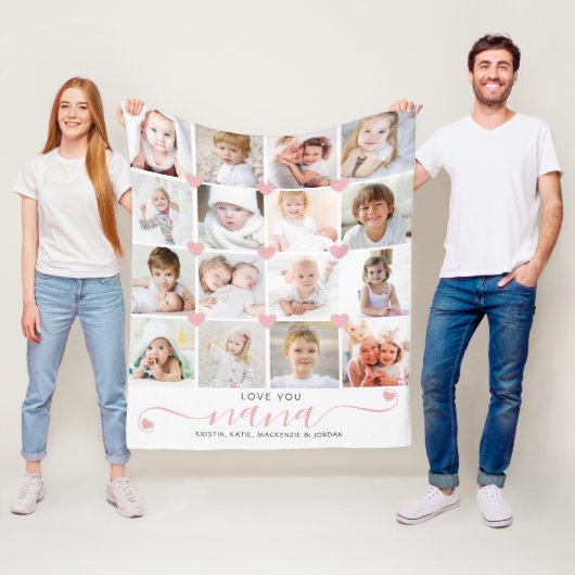 Love パーソナライズされた You Nana 16フォトピンクハート フリースブランケット (インサイチュ)