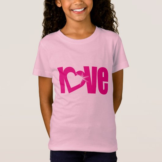 "love"ピンクのハートキッズtシャツトップ tシャツ (正面)