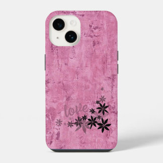 LOVE ピンクの花柄 フォンケース iPhone 14ケース
