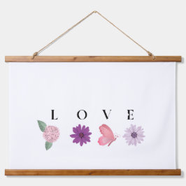 LOVE フラワーの壁掛けアート - ロマンティックな植物画プリント 吊り下げ型タペストリー