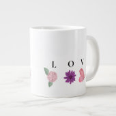LOVE フラワーバタフライマグ - 彼女へのロマンティックなギフト ジャンボコーヒーマグカップ (正面右)