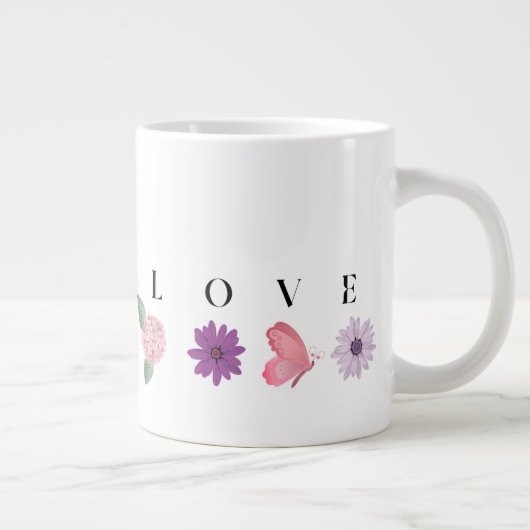 LOVE フラワーバタフライマグ - 彼女へのロマンティックなギフト ジャンボコーヒーマグカップ (右)