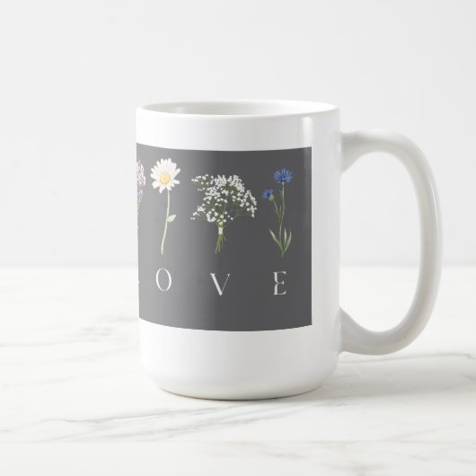 LOVE フラワー - ロマンティックな植物画 コーヒーマグカップ (右)