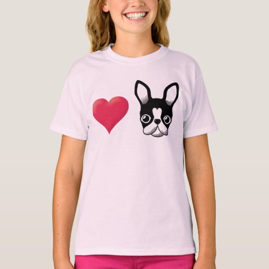 Love フランスの Bulldog/Boston Terrier2 Black Tシャツ (正面)