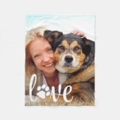 LOVE モダンカスタムPet Photo Paw Print Dog Lover フリースブランケット (正面)
