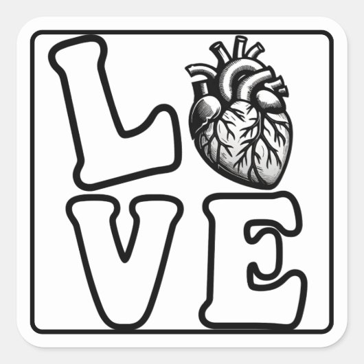 LOVE 人体解剖図ハートステッカー スクエアシール (正面)