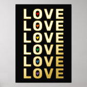 "LOVE"単語、レインボーカラーのハートブラック金ゴールド 箔ポスター (正面)