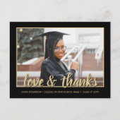 Love & 感謝してい 2 Photo Blackと金ゴールド卒業 ポストカード (正面)