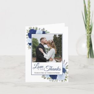 Love & 感謝してい Blue Bohoバラの結婚写真 サンキューカード