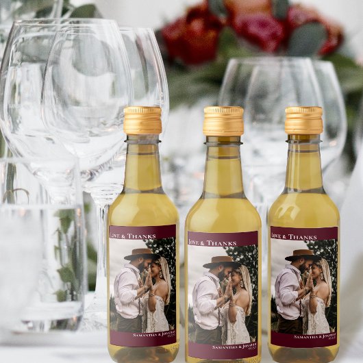 Love & 感謝してい Burgundyシンプル結婚 Photo Mini ワインラベル