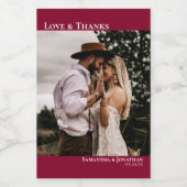 Love & 感謝してい Cranberry Redの写真結婚ミニ ワインラベル (シングルラベル)