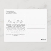 Love 感謝してい Elegant Wedding Photo Thank You ポストカード (裏面)