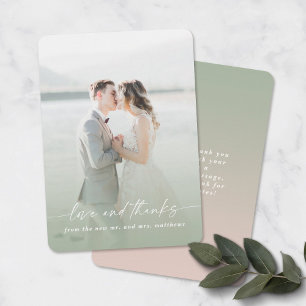 Love & 感謝してい Green & Pinkの写真オ結婚ーバーレイ サンキューカード