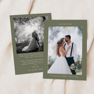 Love & 感謝してい Minimalistの写真結婚Sage Green サンキューカード